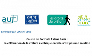 Communiqué commun : Course de voitures électriques en plein cœur de Paris