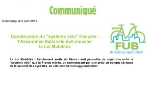 Communiqué de presse FUB : L’Assemblée Nationale doit muscler la Loi Mobilités