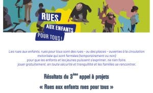 Les résultats du 3e Appel à Projets pour des Rues aux enfants